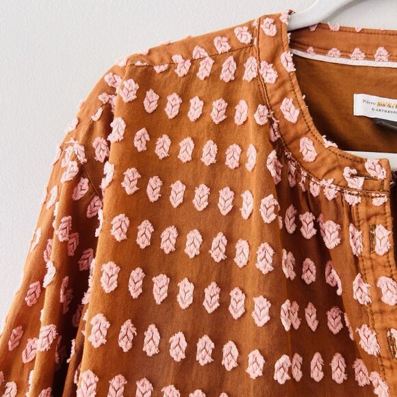 Pilcro & the Letterpress by Anthropologie Tavi Textured Brown Peasant Blouse XS - Picture 3 of 12